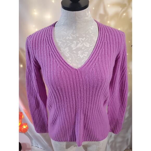 Banana Republic Filpucci Merino Wool Cashmere Ribbed Pink Sweater Womens Size M - Picture 2 of 9